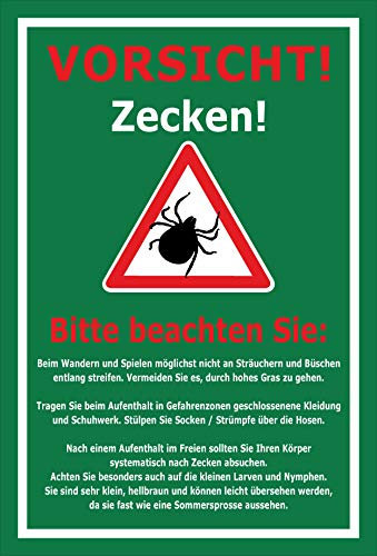 Melis-Folienwerkstatt Schild Vorsicht Zecken - 15x10cm - Bohrlöcher - 3mm Hartschaum – 20 VAR S00359-162-E