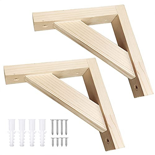 OWUV Massivholz Dreiecks regalhalter (2 STK.), Vintage Regalwinkel Wand Regalträger, Kiefern Regalkonsole, unlackiert, Wohnzimmer, Küche, Schlafzimmer, Esszimmer