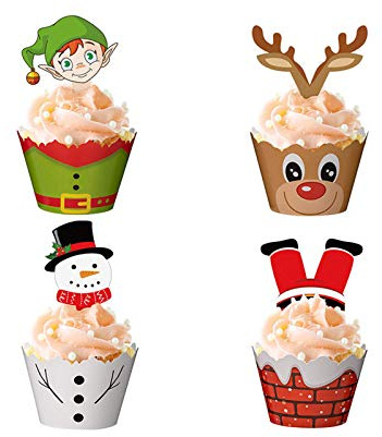 Mirrwin Muffin Förmchen Papier Muffinförmchen Weihnachten Kuchen Papier Tasse Wrapper für Weihnachten Schneemann Weihnachtsmann Rentier Elf für Kinder Geburtstag Party Hochzeit Kuchen Deko 48 Stücke