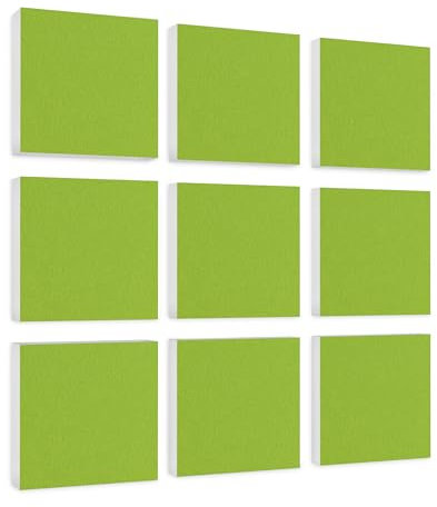 platino24 Akustikpaneele 9 Elemente Colore Quadrat 27,5 x 27,5 cm Hellgrün I Schallabsorber aus Basotect G+ mit Akustikfilz I Schalldämmung Wand & Decke I Akustikelemente Wandpaneel