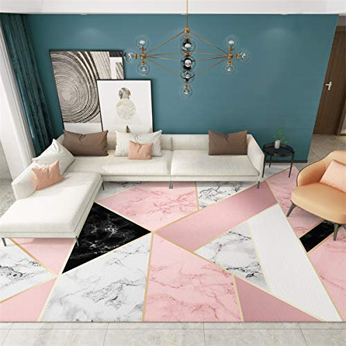 Stillshine. Geometrie Marmor Teppich Für Wohnzimmer Zuhause im Freien Balkon Terrasse, Matten Vorleger für Küche Krabbelmatte modern elegant dünne Schlafzimmer kinderzimmer (Rosa weiß,140 x 200 cm)