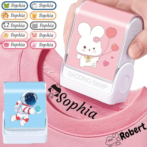 Name Stamp for Clothing Kids Waterproof,Clothing Labels,Clothes Labels for Kids,Name Tags for Clothes,Name Stamp for School Supplies,6 Replaceable Cartoon Stickers
