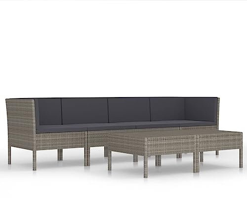 vidaXL Gartenmöbel 6-TLG. mit Auflagen Lounge Sofa Garten Garnitur Sitzgruppe Sitzgarnitur Gartenset Gartensofa Tisch Poly Rattan Grau