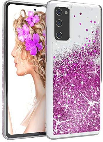EAZY CASE Hülle kompatibel mit Samsung Galaxy S20 FE / S20 FE 5G Schutzhülle mit Flüssig-Glitzer, Handyhülle, Schutzhülle, Back Cover mit Glitter Flüssigkeit, TPU/Silikon, Durchsichtig, Lila