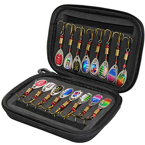 Gcroet Weicher Angelköder-Set, Angelköder Fischköder Spinner Köder Löffel Set mit Tackle Bag Forelle Bass Salmon Pike Walleye Fishing Tackle-Bass Trout Perch Rotating Angelzubehör 16pcs