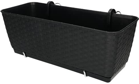 KOTARBAU Maceta 40x15x15cm Antracita con Sistema de Riego para Colgar en Balcón con Asas para Colgar en la Barandilla