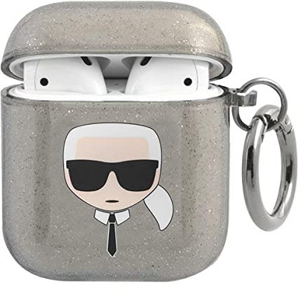 Karl Lagerfeld KLA2UKHGK - Custodia per AirPods, con glitter, colore: Nero