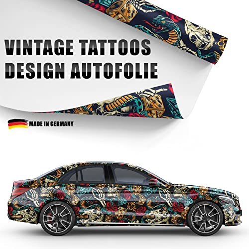 Design Auto-Folie Vintage Tattoos 3D Car-Wrapping Luftkanäle blasenfrei 100x150cm