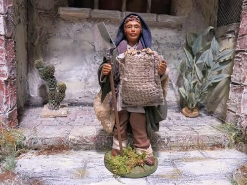 Krippenfiguren Bauer mit Spaten und Sack 12 cm aus Ton/Stoff
