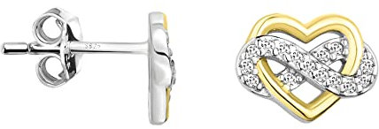 SOFIA MILANI - Damen Ohrringe 925 Silber - Bicolor - vergoldet/golden & mit Zirkonia Steinen - Herz Ohrstecker - E1740