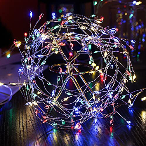 Hillylolly Led Lichterkette Innen, Led Lichterkette Batteriebetrieben Klein 3m 100 Lichter, Drahtlichterkette Batterie mit Fernbedienung, 8 Modi, für Party, Weihnachten Deko