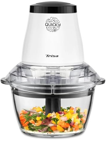 Trisa Quicky Zerkleinerer Küche Elektrisch – 550W Food Processor mit 1L Glasbehälter, Edelstahlklingen, Anti-Rutsch-Fuß, ideal als Gemüse und Zwiebel