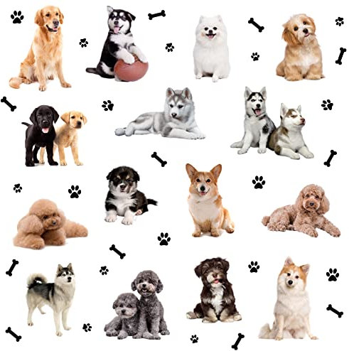SUPERDANT 15 Stile Hunde Wandsticker 3D Haustier Hund Wandaufkleber Knochenpfote Druck Wandtattoo Welpen Vinyl Wandsticker Wanddekoration Für Wohnzimmer Schlafzimmer Geschenk für Hundeliebhaber