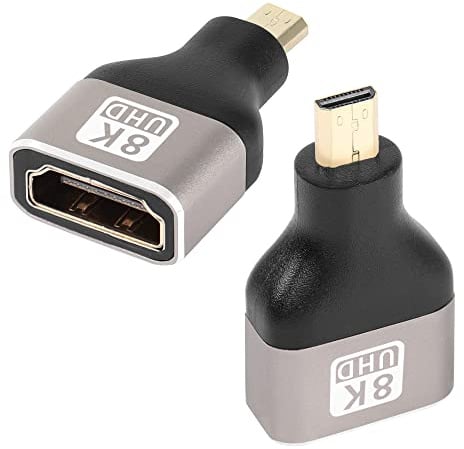 QIANRENON 8K Micro HDMI to HDMI Adaptateur Coupleur D'extension Micro HDMI Mâle to HDMI Femelle Convertisseur, HDMI 2.1,8k@60hz/4k@120hz HDR Arc,pour Tablette Appareil Photo Numérique Caméscope,2Pcs