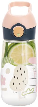 Sigdio Botella de Agua Niños y Niñas con Pajita 600ml Vaso Cantimplora Niños Botella Agua Infantil Sin BPA, Antigoteo, Fácil de Usar, Correa para Colegio y Escolar (Rosa, 600ml)