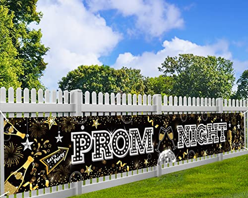 DPKOW Prom Night Banner Abschlussball Dekorationen 2025, Schwarz Gold Silber Abschlussball Foto Hintergrund Banner für Abschlussfeier Party Dekoration Zubehör, lange Stoff Klasse 2025 Banner, 270*40cm