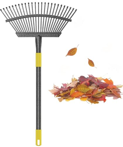Leaf Rake, 30-61 inch Garden Rakes for Leaves Heavy Duty Long Handle, 25 Tines 18 Wide Metal Thatch Lawn Gravel Shrub Yard Landscape Rake for Leaves and Grass