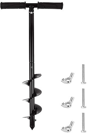YAYODS Fence Auger Post Hole Digger, 60cm Manual Auger Drill Bit with Non-Slip Handle, Adjustable Length Steel Post Hole Auger, Earth Auger for Planting Bulbs Seedling and Garden Post Holder
