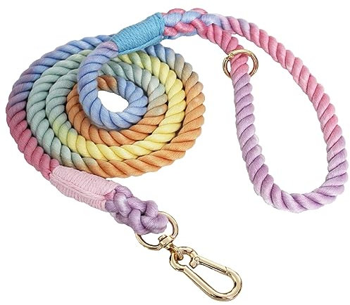 LWBMG 1,5 m Hundeleine, handgefertigt, geflochten, Baumwollseil, Hundeleine für kleine, mittelgroße und große Hunde, bunt, Macaron