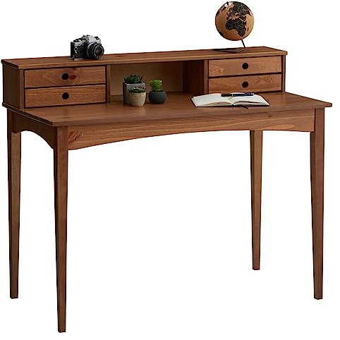 IDIMEX Milano - Escritorio de 4 cajones, mesa de trabajo con accesorio y 1 compartimento abierto, mesa de oficina de pino macizo, mesa para ordenador portátil con agujero circular como asa, mesa para