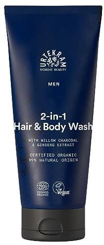 Urtekram - Men's 2-in-1 Haar & Körperseife - Mit Ginsengextrakt & Bio-Weidekohle - Erfrischend & revitalisierend - 200 ml - Vegan, Bio, natürlichen Ursprungs