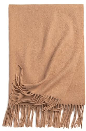 Momooda Schal Damen Winter aus 100% Alpaka Wolle, Wickelschal, Weiche, Warm Tücher, Schals mit Quast, Kamel
