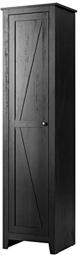 COSTWAY Bathroom Tall Cabinet, Freestanding Storage Cupboard with Single Door, 4 Shelves & Raised Feet, Wooden High Narrow Floor Cabinet Unit for Living Room Hallway, 46x40x183cm (Black)