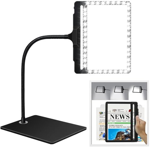 NZQXJXZ 2-in-1 Lupe mit Licht und Ständer, 5X Leselupe mit Licht für Senioren Groß, 42 LED Einstellbare Helligkeit Abnehmbare Große Seite Lupenbrille für das Lesen, Nähen, Handarbeiten