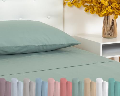 TRAMAS+ Einzelblattset 90x200, 100% Baumwolle, Bettwäsche, Laken und 1 Kopfkissenbezug, Standard 100 von Oeko-TEX Zertifiziert - Veroneser Grün