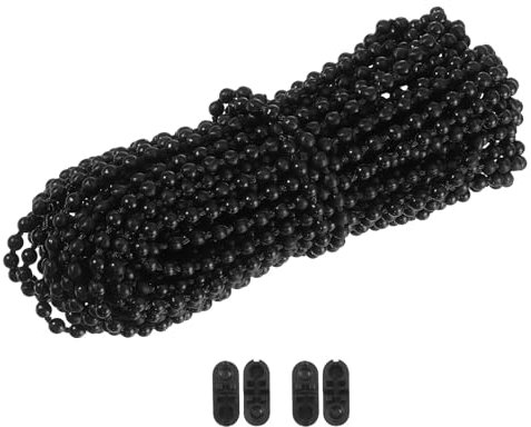 sourcing map 9.15 Meters (10 Yards) Roller Blind Bead Chain Cord Set POM Blinds Pull Bead Chain Accessories with 2Pcs Connectors Ball Beaded Chain Cord Holder Kit, Black
