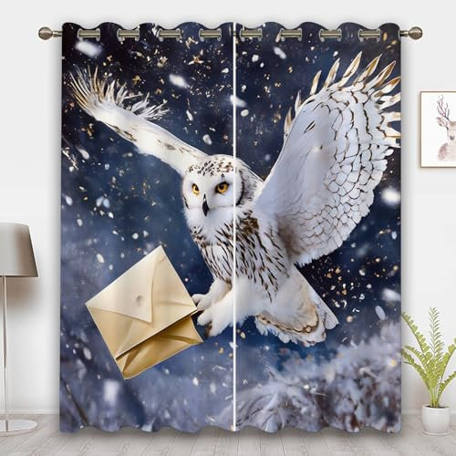 CYSYLQW Eule Vorhänge Cartoon Tier Eule Blickdichte Gardinen Ösen Schlafzimmer 3D-Druck Eule Verdunkelungsvorhang 2 Set Blickdicht Für Dekoration Wohnzimmer (4,150 x 166cm(2X75X166cm))