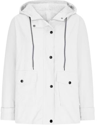 Spolverino da donna in peluche giacca antipioggia da donna con zip casual felpe con cappuccio giacche a vento giacche a maniche lunghe giacche da viaggio giacca sportiva, bianco, L