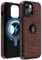 MOBESV Leather Case with Logo View for iPhone 15 Plus 6.7-Inch, Phone Case compatible with MagSafe, Slim Classic Elegant Magnetic Phone Cover, Dark brown
