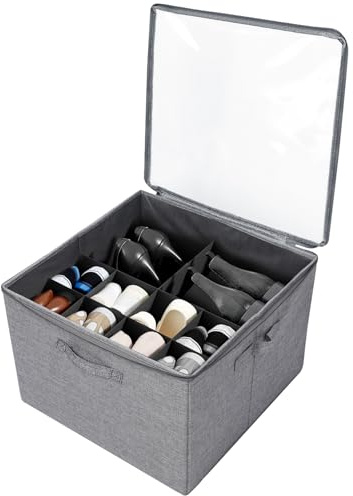 Lrocotanc Porta Scarpe,Portascarpe Salvaspazio con 16 scomparti regolabili,Organizer Scarpe coperchio trasparente e maniglia(Grigio)