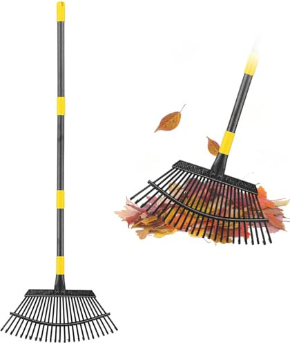 Rechen für Blätter, 25 Zinken, 45,7 cm breit, großer Laubbesen, strapazierfähig, für Rasen, 1,8 m, verstellbarer Rasen, Hof, Erwachsene, Kinder, Metall, Gartenrechen für Hühnerstall, Strauch,