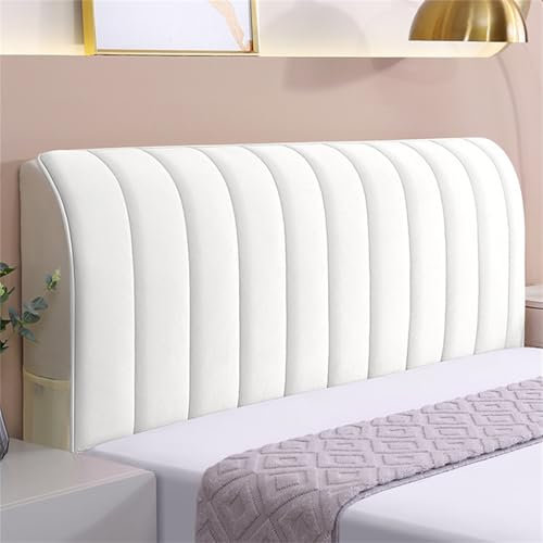 Hearda Samt Strecken Bett Kopfteil Bezug, Streifen Weich Bett Kopfteil Hussen, Staubdicht Bettkopfteil All-Inclusive Bettkopfteil Bezug für Schlafzimmer Bett Dekor Kopfteil (150cm,Weiß)