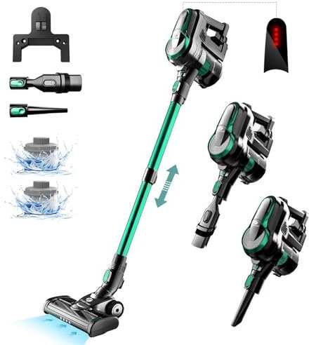 FixtFixer kabelloser Staubsauger 350W/30KPa/55Mins, 8 * 2200mAh Langzeit-Akkus, bis zu 55 Minuten Betriebszeit, 1.1 Liter Staubbehälter für Tierhaare und Teppiche