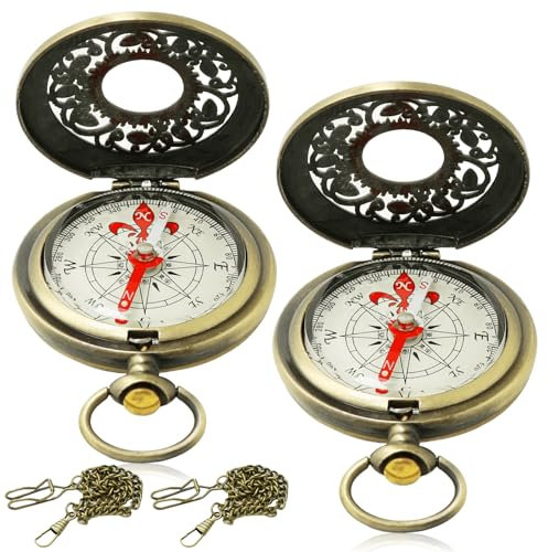 2 Stücke Kompass Outdoor, Portable Wanderkompass Langlebig Stoßfest Wasserdicht Hohles Camping Überlebenswerkzeug aus Messing Taschenkompass für Wandern Camping Jagd und Aktivitäten im Freien