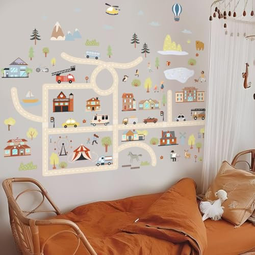 Adesivi Murali Auto Stradali Scritte per Pareti,Adesivi Murali Bambini,Da Parete Camera Da Letto Soggiorno Removibili Decorazione,Wall Sticker