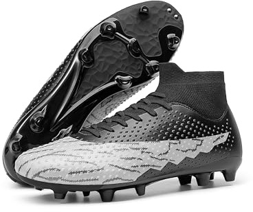 DREAM PAIRS Men's Firm Ground Soccer Cleats High-top Football Cleats FG/AG Professional Training Outdoor Lightweight Soccer Shoes,Size 8.5,Black/Light Grey,DMUMSO2404