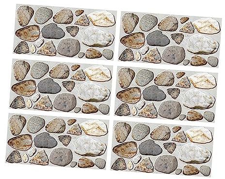 Artibetter 6sheets Oilproof Pebble Pattern Wall Stickers Kitchen Decorative Tile Stickers for Bathroom Wall