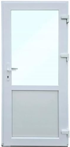 Haustür Kunststoff 90x210 cm DIN Rechts | Nebeneingangstür mit Sicherheitsverglasung | Kellertür Komplettset für Shop, Garage, Haus | Eingangstür mit 4-Punkt-Schloss und Zubehör | Weiß
