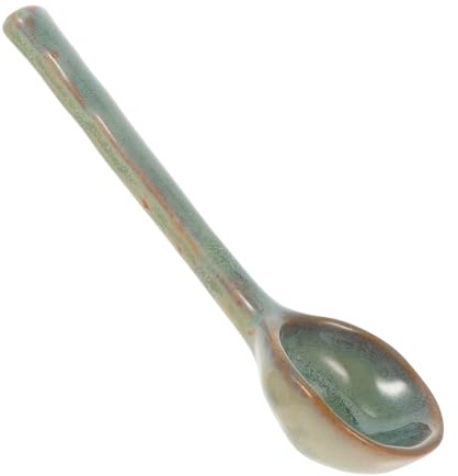 LALADEFIEE Japanese Ceramic Soup Dessert Spoon Rustic Green Glaze Small Food Spoon for Home Kitchen Tea and Coffee Stirring