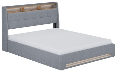 VitaliSpa Polsterbett Christin, Grau/Eiche, 160x200 mit LED, USB-Anschluss & Matratze
