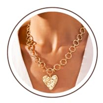 Robaice Mothers Day Gifts Chunky Gold Heart Necklace for Women,14K Gold Plated Hammered Heart Pendant Bold Chain Necklace with Toggle Clasp,Waterproof Non Tarnish Hypoallergenic Chunky Statement Jewelry Gift for Women