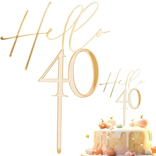 JYSNOW Cake Topper 40 Geburtstag, Tortendeko, Kuchendeko, Kuchen Topper, Tortendeko 40 Geburtstag, Kuchen Deko für 40. Geburtstagsfeier Party 40. Jubiläen, für Frauen Männer, Gold (Stil 2)