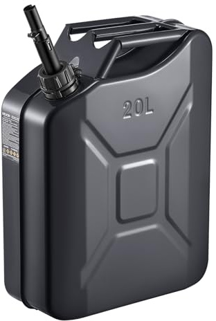 VEVOR Jerrican Essence Métal 20 L Bidon Essence Débit Maximal 6 L/min Réservoir de Carburant Portable Résistant pour Véhicules, Tracteurs, Tondeuse à Gazon, avec Bec Verseur, Poignée Confortable, Noir