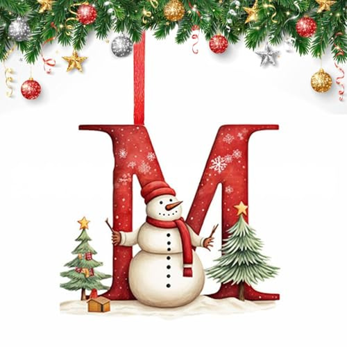 26 Letter Christmas Tree Decorate,Personalized Acrylic Letters Snowman Ornaments,Custom A to Z Hanging Christmas Pendant for Family Friends,for DIY Crafts Decorations, Home Party Festival Decor (M)