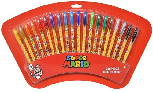 Super Mario - Set di 20 penne gel per disegnare, scarabocchiare, colorare, arte, regali di festa di Mario per bambini, ragazze e ragazzi