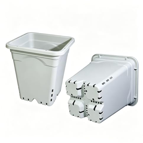 FEZEDA Square Pots, Grey White, 17.4cm, 5 Pack | 22.7cm Tall Planter